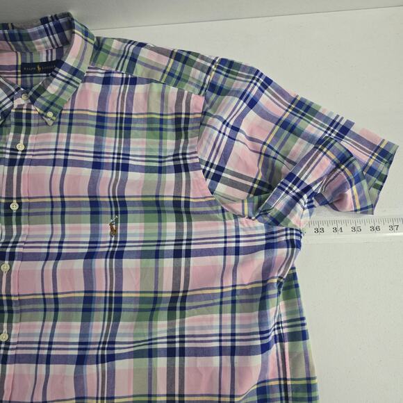 Ralph Lauren 3XB short sleeve button down shirt plaid multicolor mens 6645 - Picture 4 of 7